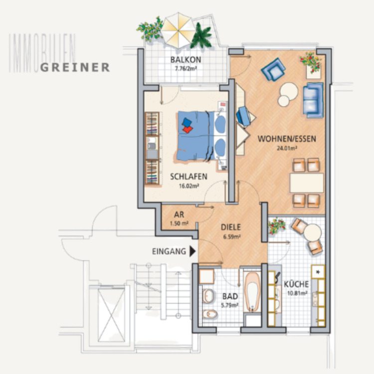 Thumbnail-Helle 2-Zimmer-Wohnung mit Balkon & TG-Stellplatz – Lindenhof