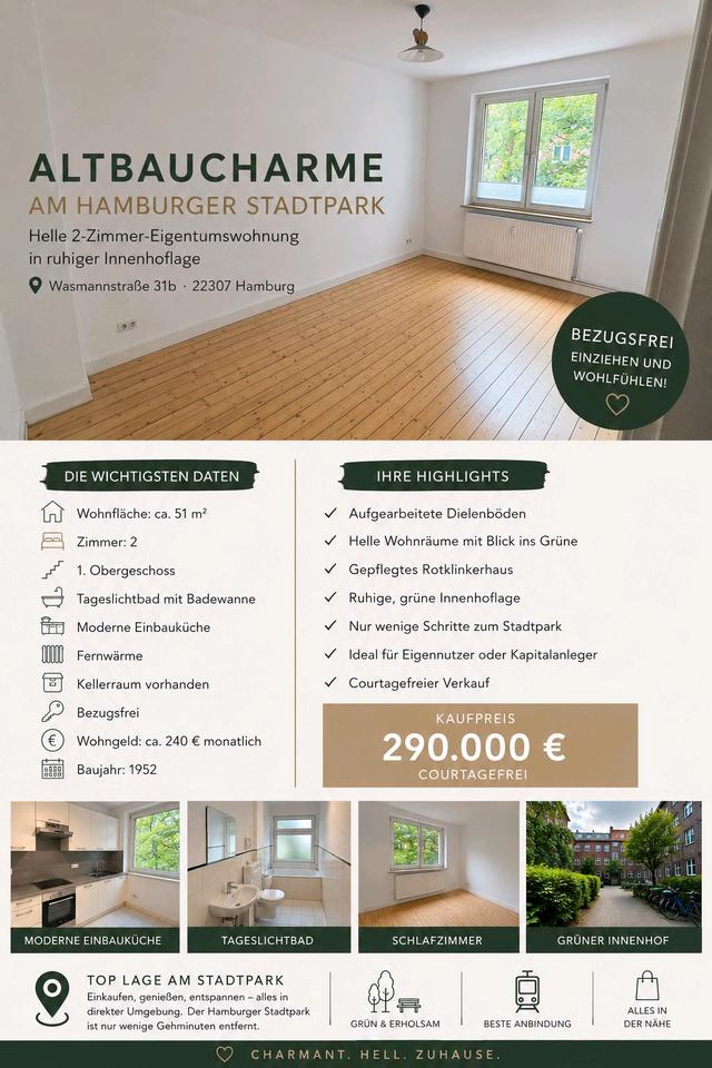 Thumbnail-Helle, 51qm, 2-Zimmerwohnung in ruhiger Innenhoflage am Stadtpark