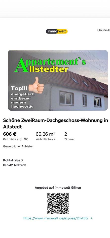 Thumbnail-Wunderschöne Zweiraumwohnung mit Schlossblick in Allstedt
