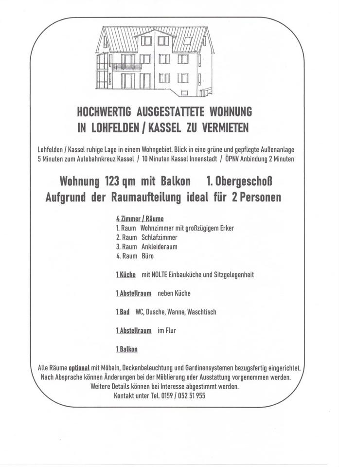 Thumbnail-Hochwertig ausgestattete Wohnung in Lohfelden KS zu vermieten