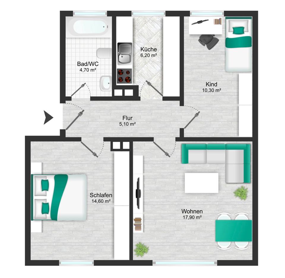 Thumbnail-Frisch Renovierte 3 Zimmer Wohnung in Dachau - Möbliert & All In