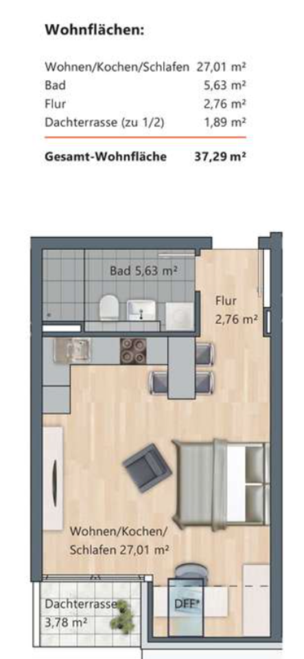 Thumbnail-Hochwertige, sonnige 1-Zimmer-Neubauwohnung mit Süd- Dachterrass