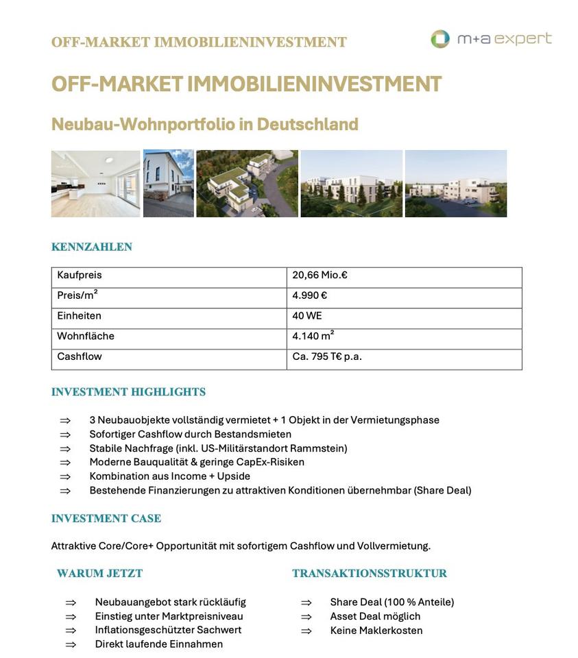 Thumbnail-Neubau-Wohnportfolio (40 WE) | 795.000 € Miete | < 5.000 €m²