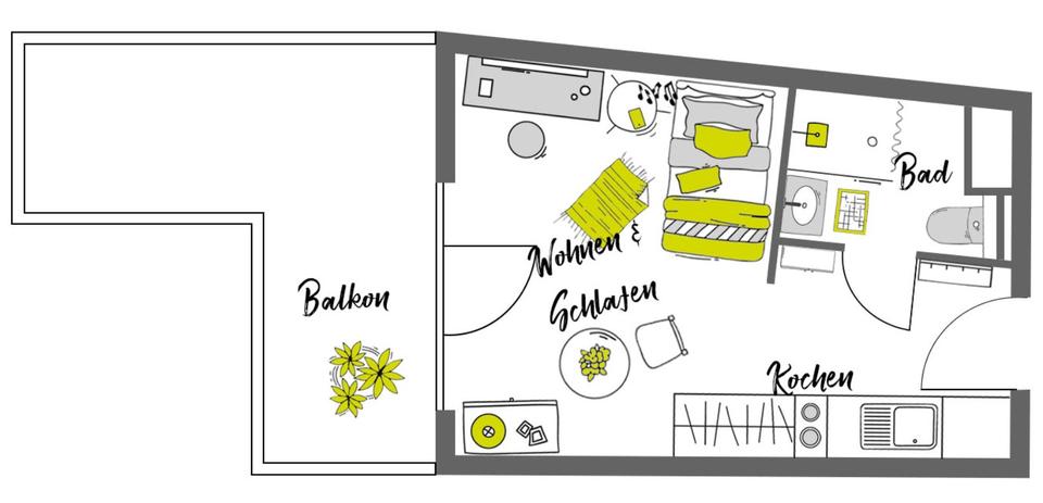 Thumbnail-Möblierte Wohnung - Typ: Komfort mit Balkon - NUR für eine Person!