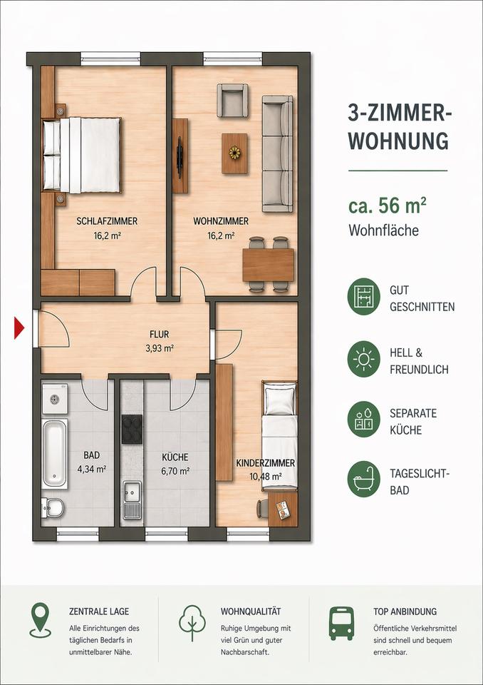 Thumbnail-3 Zimmer Wohnung Frisch renoviert