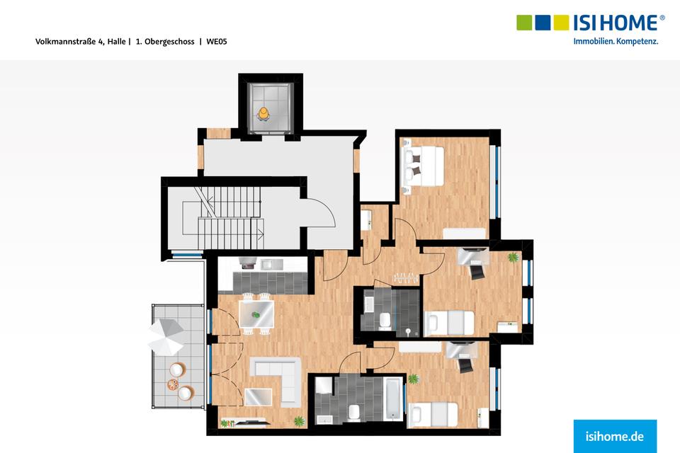 Thumbnail-Tolle 4-Raumwohnung mit Sonnenbalkon im Herzen von Halle - WE05
