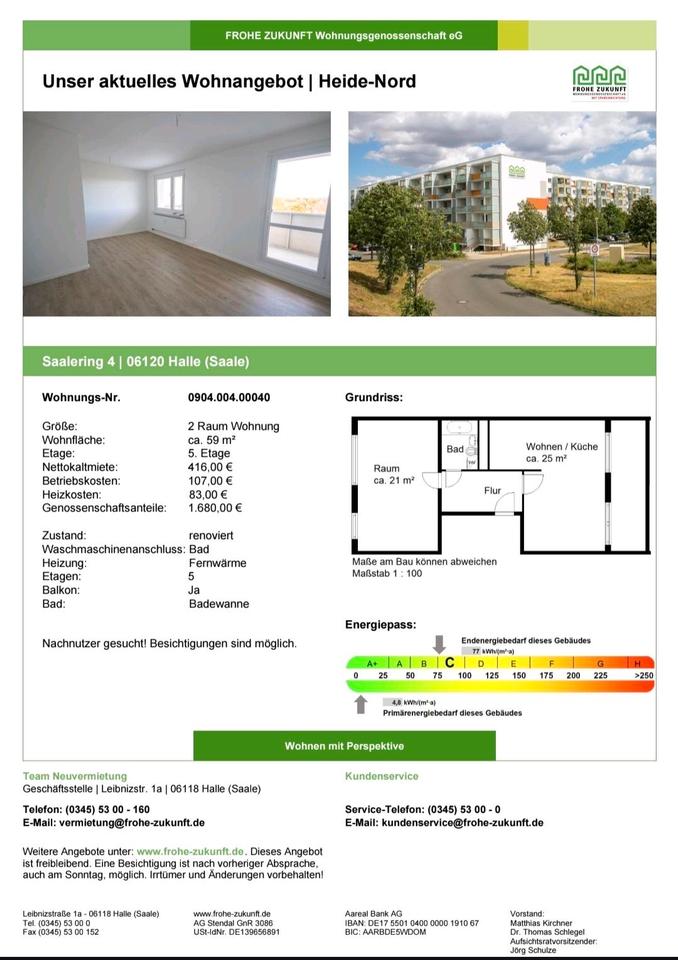 Thumbnail-Nachmieter sofort 2-Zimmer-Wohnung in Heide-Nord