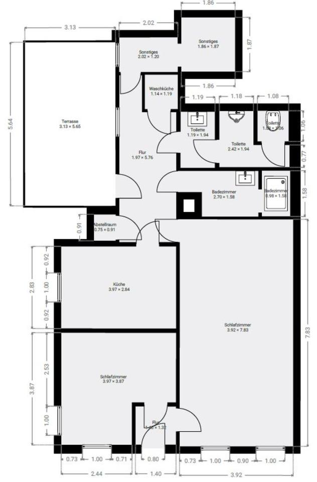 Thumbnail-WhgPraxisLadenBüro: 2-Zi, Kü, WC, Dusche, Terr, 97 m², ab 1.5.
