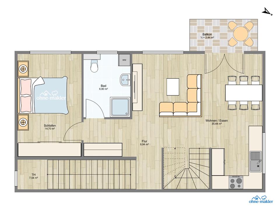 Thumbnail-Moderne 4-Zimmer-Maisonettewohnung mit Balkon und Einbauküche
