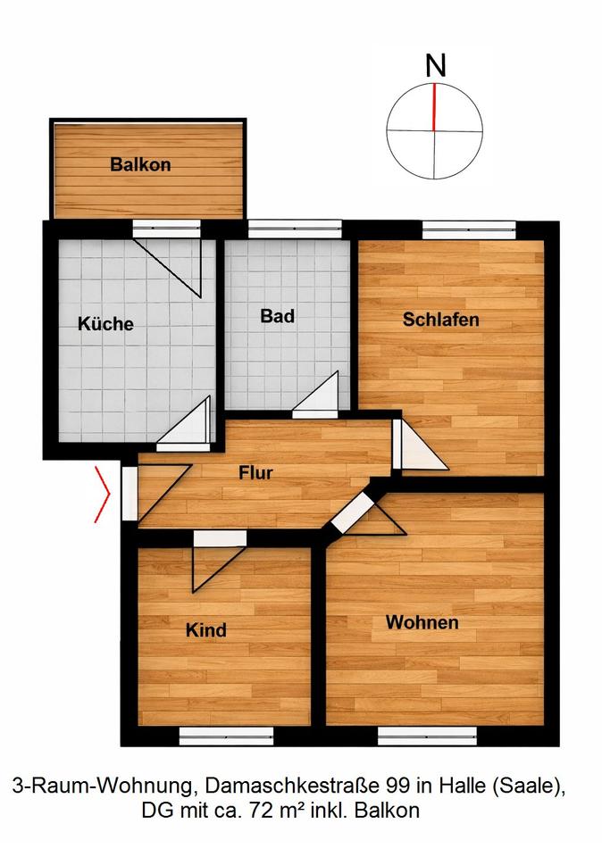 Thumbnail-Sanierte 3-R-Whg, neues Bad+Balk in zentr. Lage nahe Südfriedhof