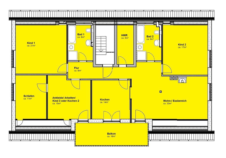 Thumbnail-5-Zi-Wohnung: DG, renoviert, 2 Bäder, Gaskamin, Balkon, EBK