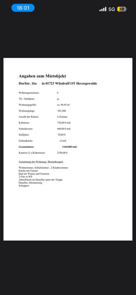 Thumbnail-4- Raumwohnung in Herzogswalde zu vermieten