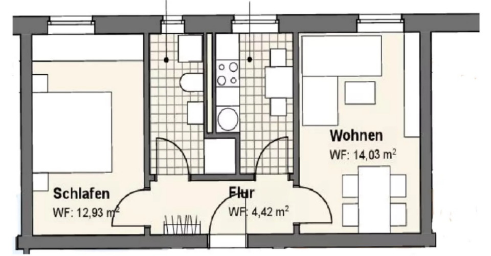 Thumbnail-Erstvermietung 42m² Wohnung, 2 Zi., separate Küche, zentrale Lage