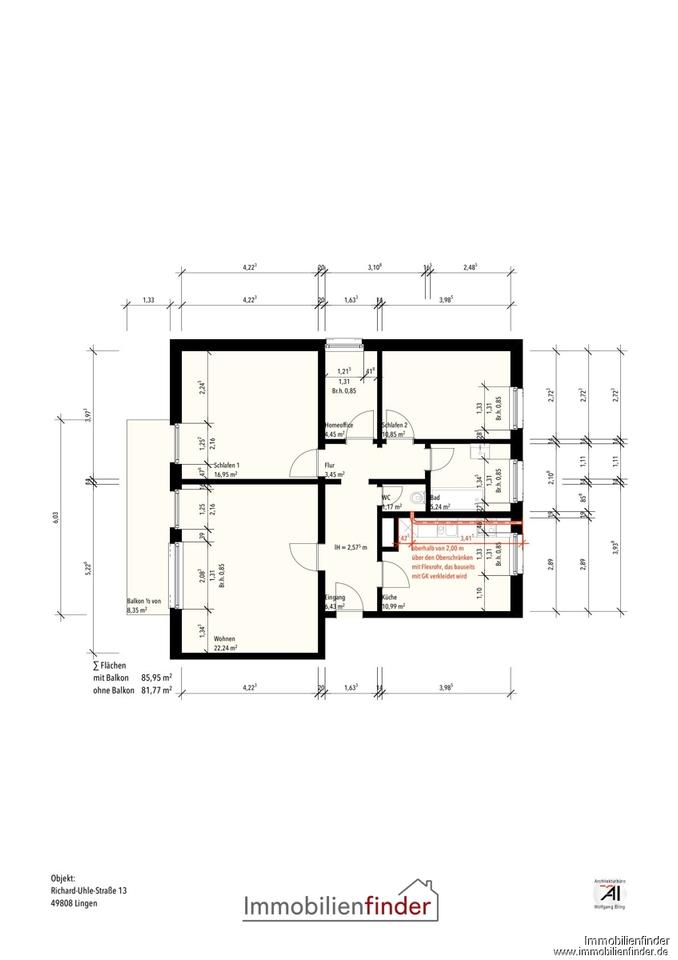 Thumbnail-3,5-Zimmer-Wohnung in Lingen mit Loggia, Stellplatz und Einbauküche