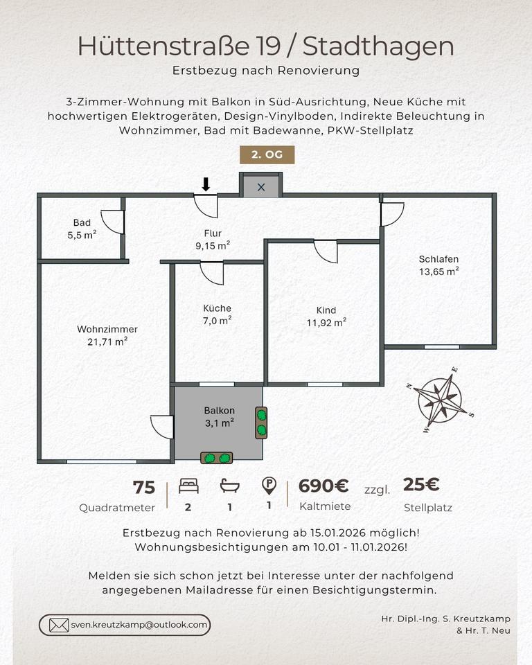 Thumbnail-Erstbezug nach Renovierung - Stadthagen - Moderne 3-Zimmer-Whg