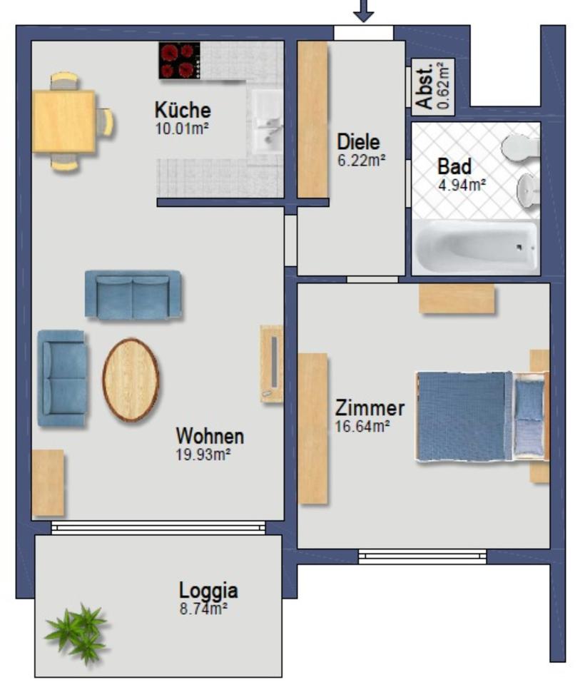 Thumbnail-2-Zimmer-Wohnung mit Balkon & Tiefgarage – vollmöbliert