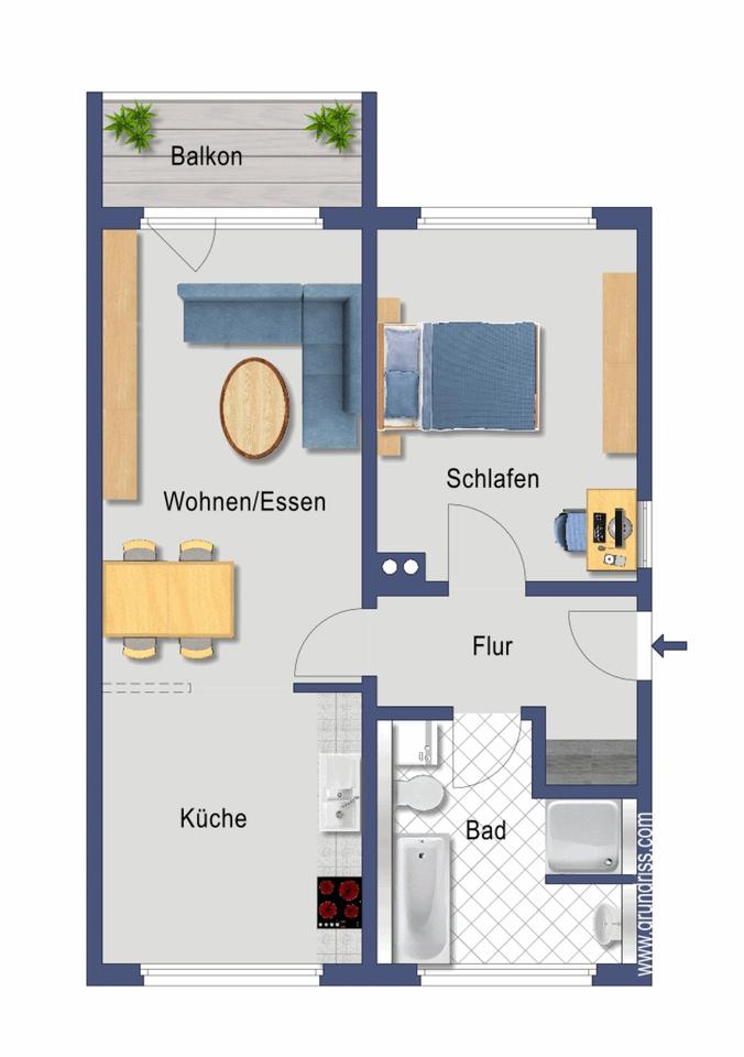 Thumbnail-2-Raum-Wohnung mit modernem Grundriss und Balkon