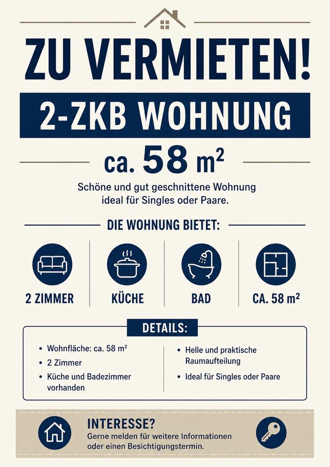 Thumbnail-2-ZKB Wohnung mit ca. 58 m² zu vermieten