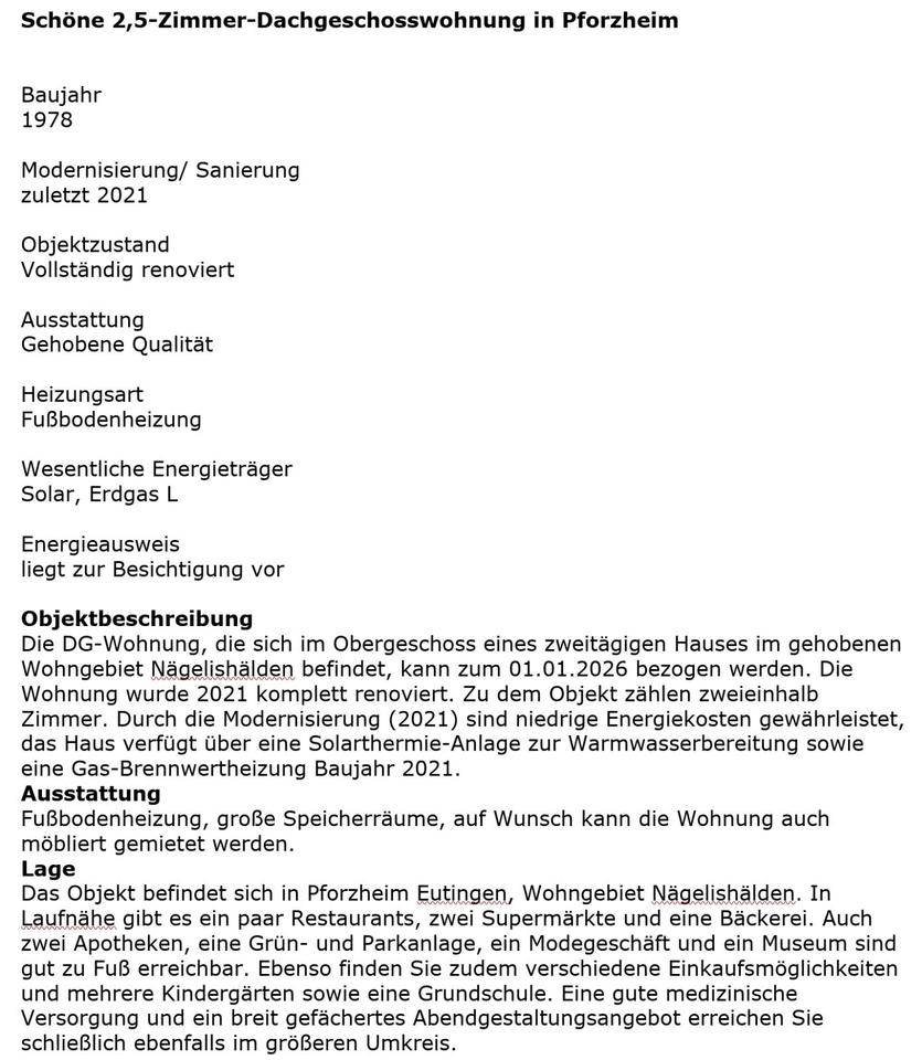 Thumbnail-2,5 Zimmerwohnung in Pforzheim zu vermieten