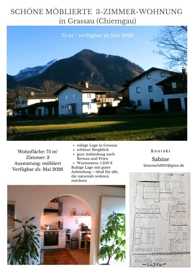 Thumbnail-Schöne möblierte 3-Zimmer-Wohnung mit Bergblick in Grassau (Chiem