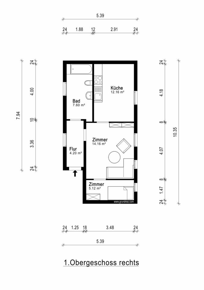 Thumbnail-Ruhige helle vollmöblierte 2-Zimmer-Whg (43m²) in zentraler Lage