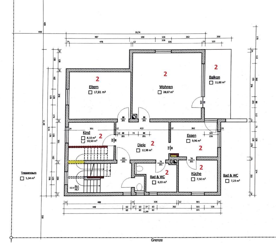 Thumbnail-3 12 Zimmer-Wohnung, 92 m² mit Südbalkon, Garten & 2 Stellplätze