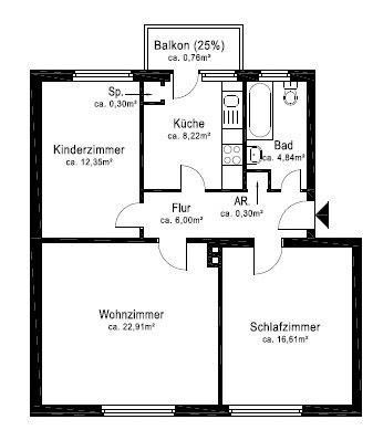 Thumbnail-3 Zimmerwohnung, Balkon, EBK, Keller
