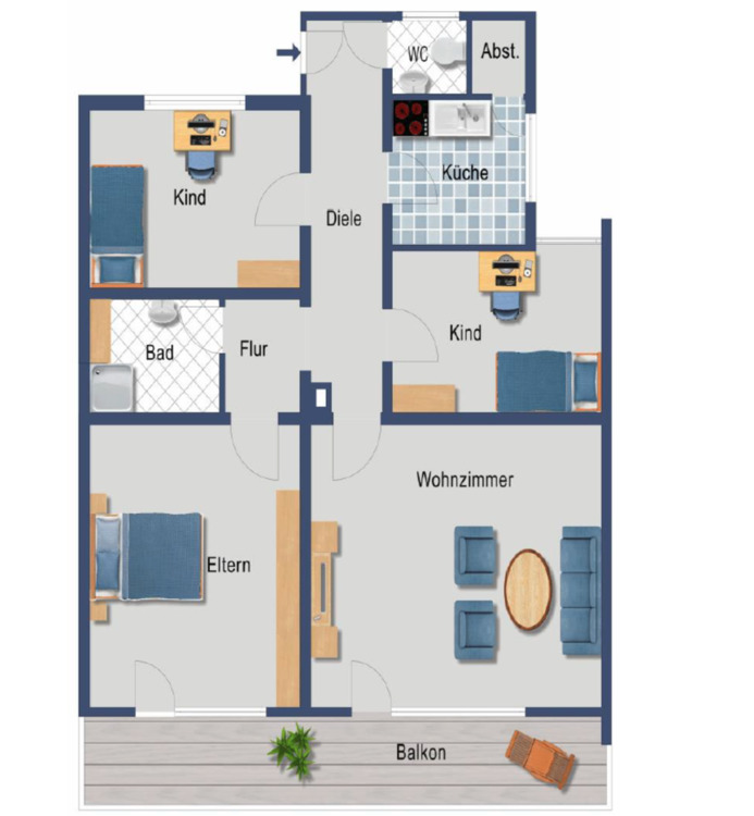 Thumbnail-Geschmackvolle, gepflegte 4-Raum-Wohnung mit EBK in Neu-Ulm