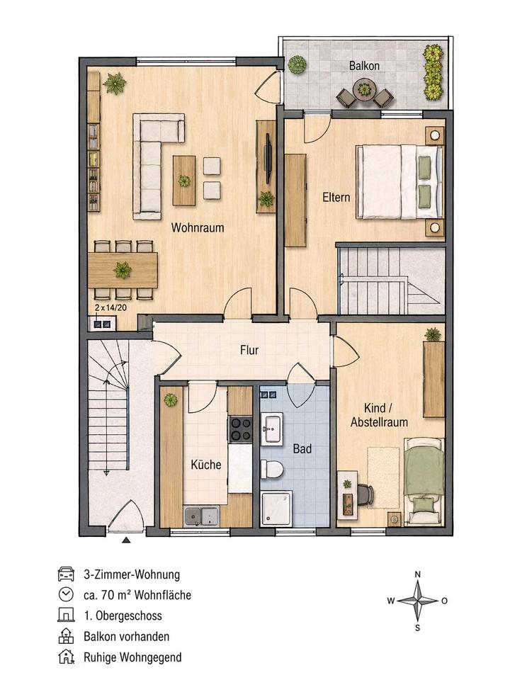 Thumbnail-Schöne 3,5-Zimmer-Wohnung mit Balkon in ruhiger Lage zu Vermieten