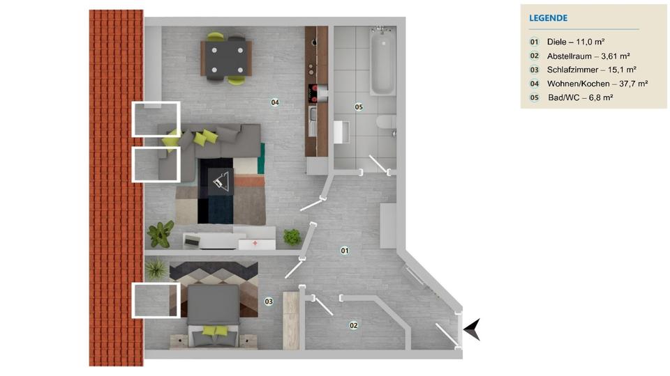 Thumbnail-gemütliche 2-Raum-Wohnung im Stadtzentrum