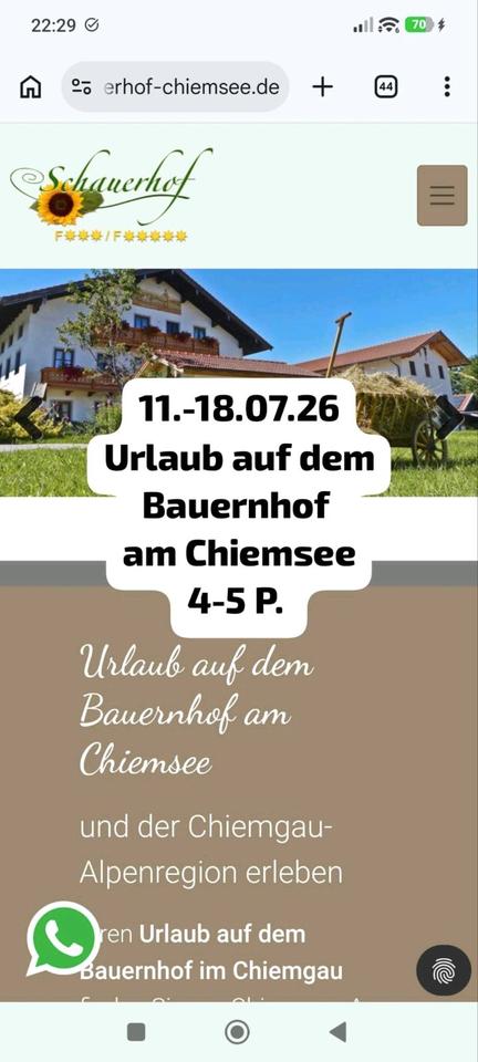 Thumbnail-Bauernhofurlaub Chiemsee - Ferienwohnung 7 Tage im Juli, 4-5 P.