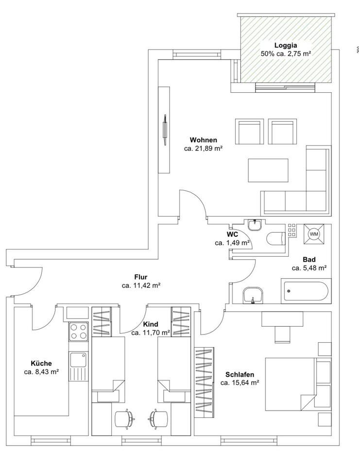 Thumbnail-Modernisierte 3 Zimmer Wohnung inkl, frei ab 1. Mai - WG geeignet