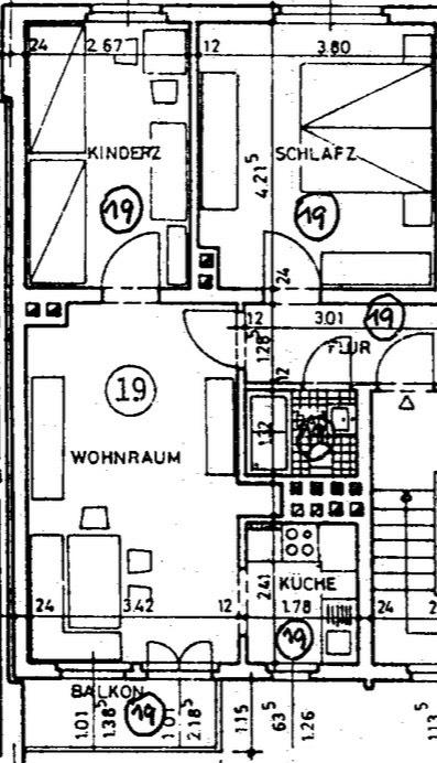 Thumbnail-56 m² , 3. Etage , 3,5 Zimmer Wohnung mit Balkon in EVING