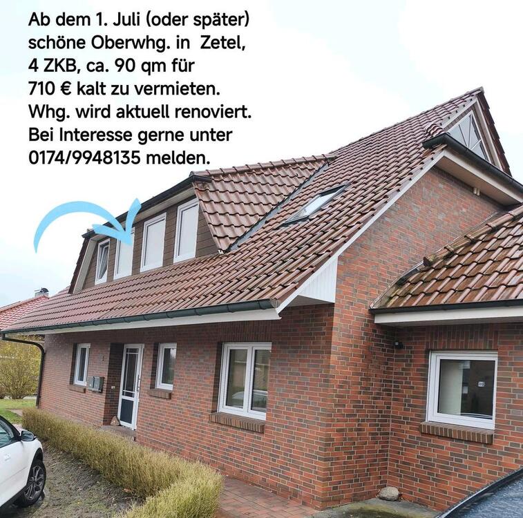 Thumbnail-Oberwohnung in Zetel in ruhiger, zentraler Lage zu vermieten