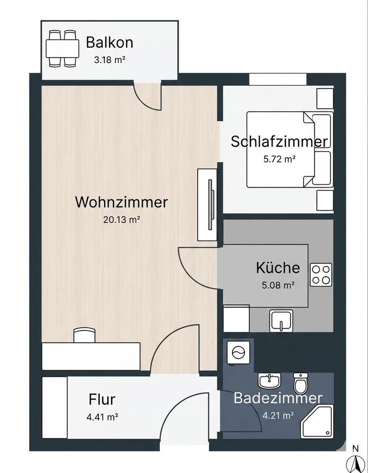 Thumbnail-1,5R-Whg. auf 40qm möbliertes Apartment + Küche + Stellplatz