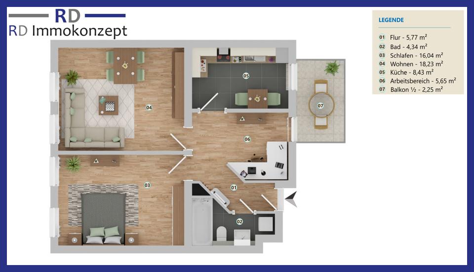 Thumbnail-2-Raum-Wohnung mit Balkon