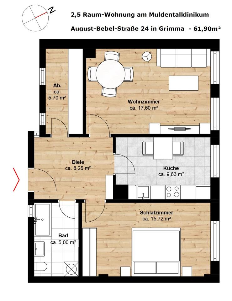 Thumbnail-Großzügig geschnittene 2,5-Raum-Wohnung an der Muldental-Klinik