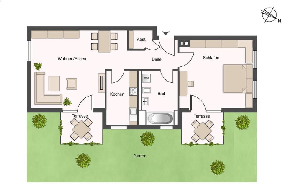 Thumbnail-Erdgeschosswohnung mit zwei Terrassen und eigenem Garten