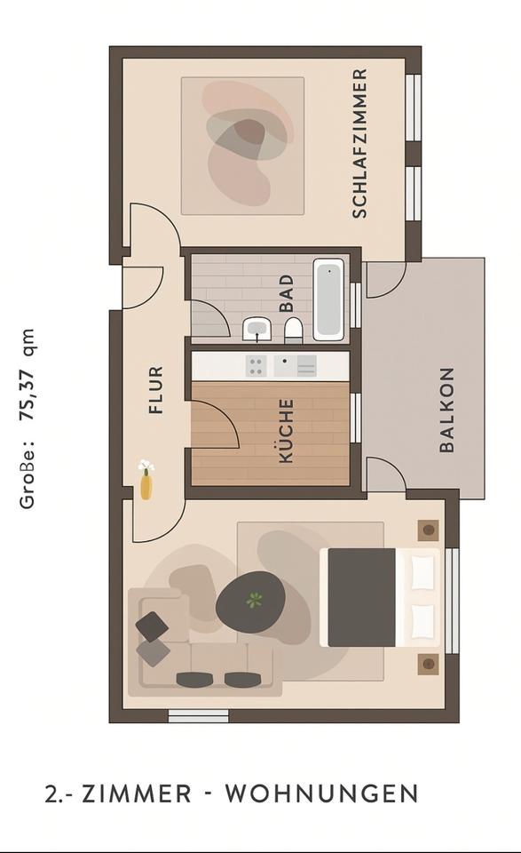 Thumbnail-Helle 2-Zimmer-Wohnung mit Balkon 75 m² zentral & gemütlich in Gi