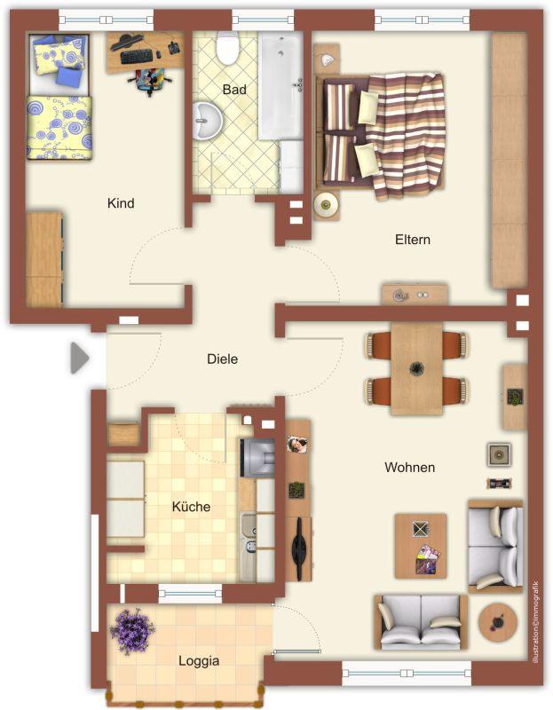 Thumbnail-Gepflegte 3 Zimmer - Wohnung mit weissem Wannenbad und Balkon