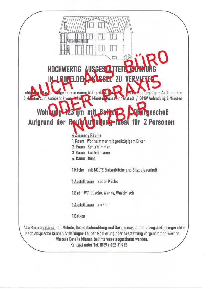 Thumbnail-Wohnung in Lohfelden Kassel zu vermieten 123 m2