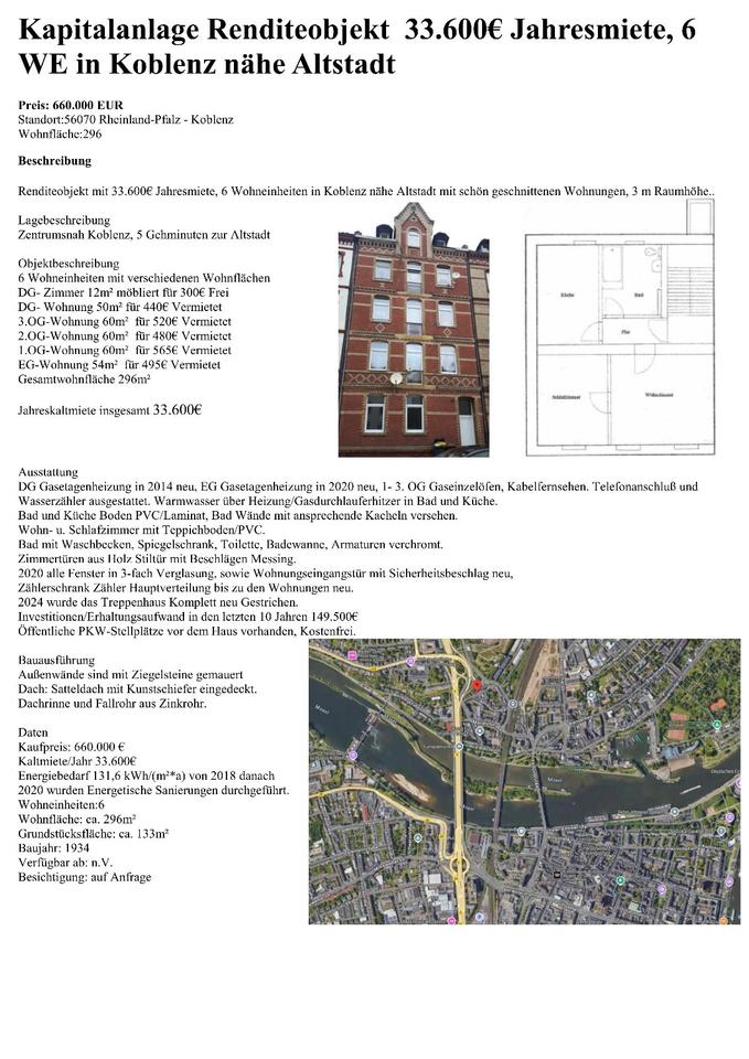 Thumbnail-Kapitalanlage Renditeobjekt 33.600€ JM,6 WE in Koblenz Altstadt