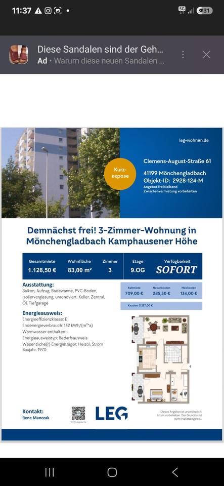 Thumbnail-3 Zimmer Wohnung in Mönchengladbach Odenkirchen ab 1.12.25