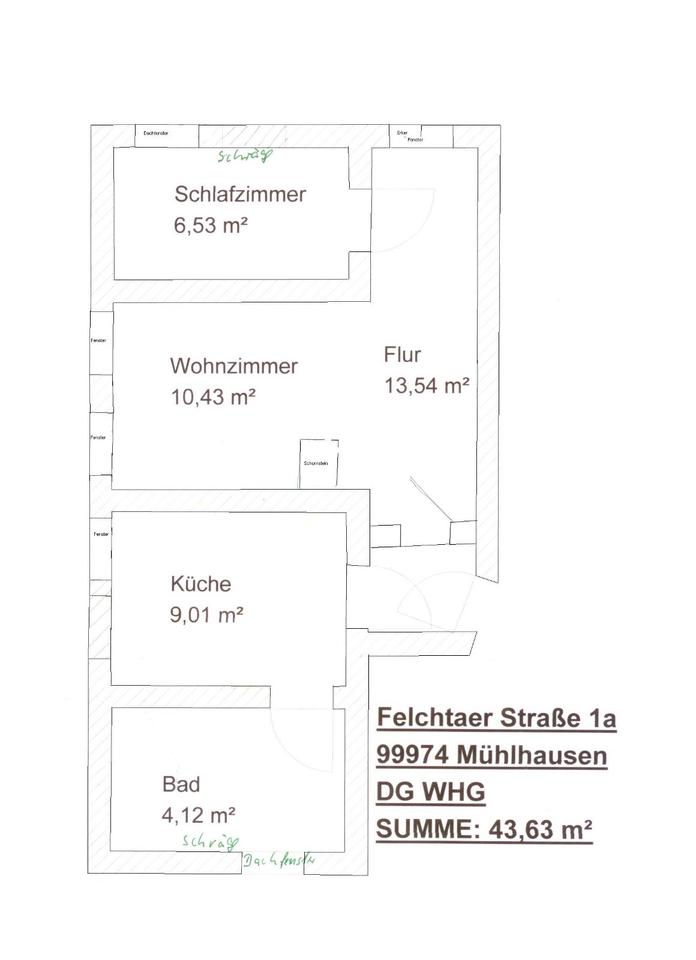 Thumbnail-2-Raum-Wohnung ca. 44 m² – 540 € warm