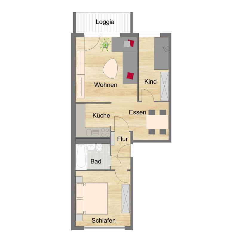 Thumbnail-3-Raum Wohnung in ruhiger Lage