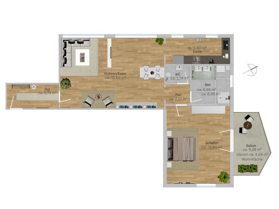 Thumbnail-Helle, großzügige 2 Zimmerwohnung in zentraler Lage