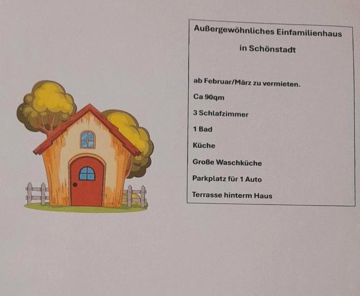 Thumbnail-Einfamilienhaus in der Mitte von Schönstadt zu vermieten.