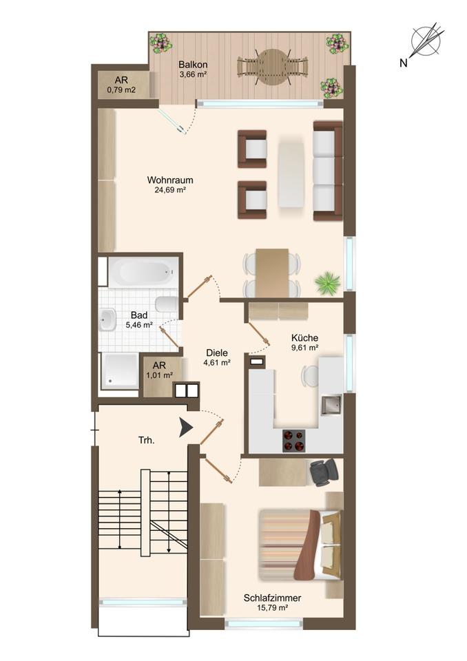 Thumbnail-Modernes Wohnen nach Sanierung: Helle 2,5-Zimmer-Wohnung mit Balkon & Komfortausstattung