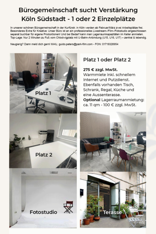 Thumbnail-1–2 Arbeitsplätze in netter Bürogemeinschaft frei | Köln Südstadt