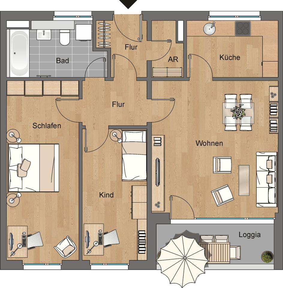 Thumbnail-160091101334 - 3-Raum-Wohnung im 3.OG mit Balkon und Aufzug